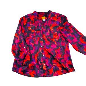 Ruby Rd. Womens Button-Up Top Size 14 Multicolor Abstract Design Polyester/Spand